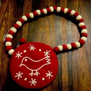 Artisan Red Felt Pom Pom purse
